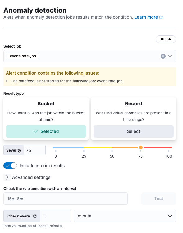 Anomaly detection alert settings 