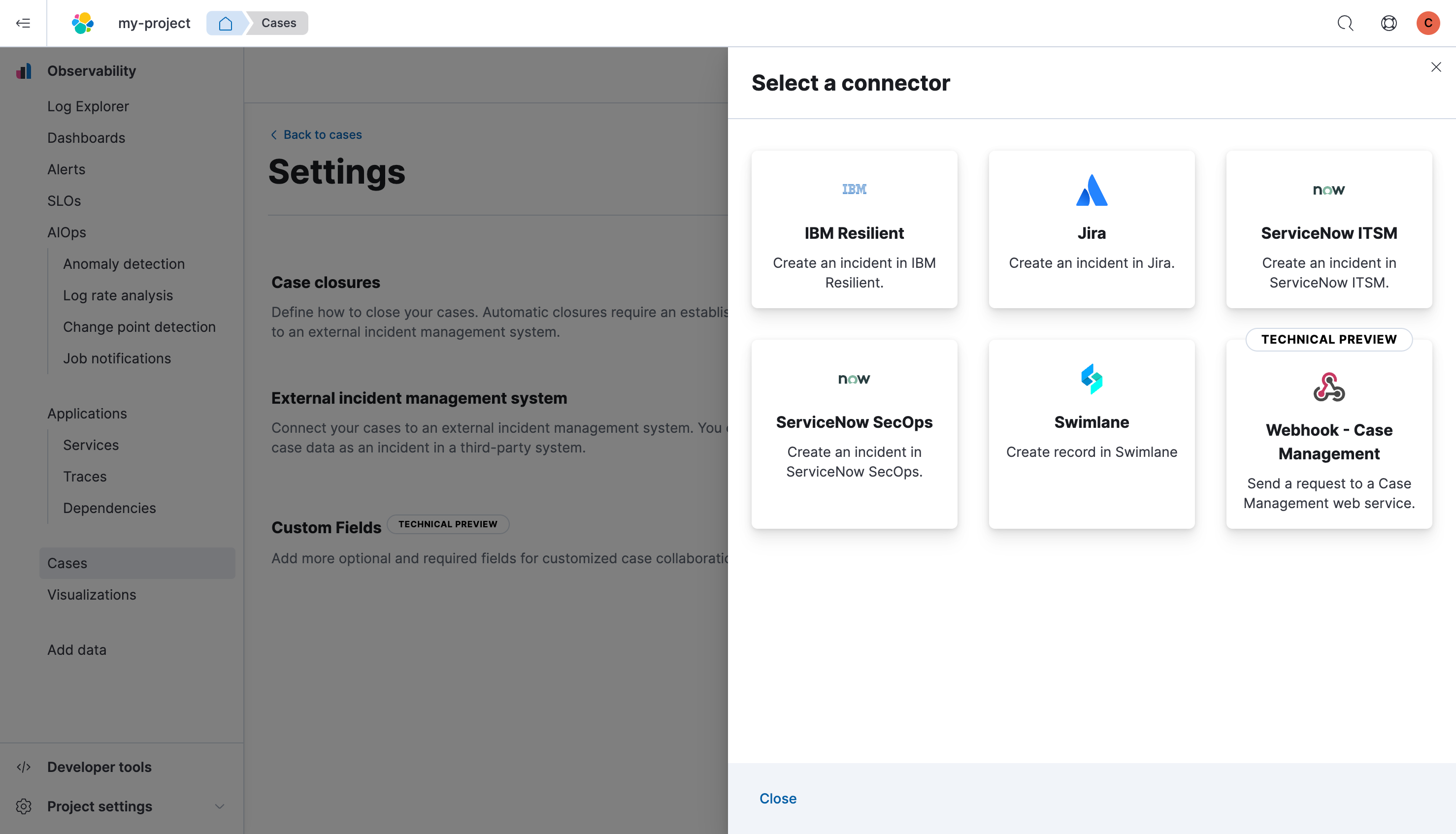 Add a connector to send cases to an external source