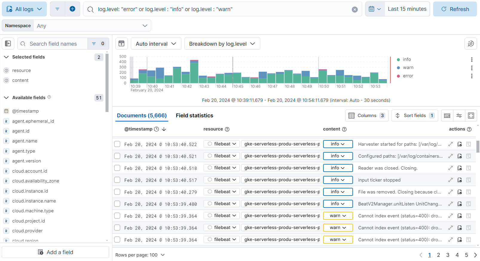 Screen capture of the Logs Explorer