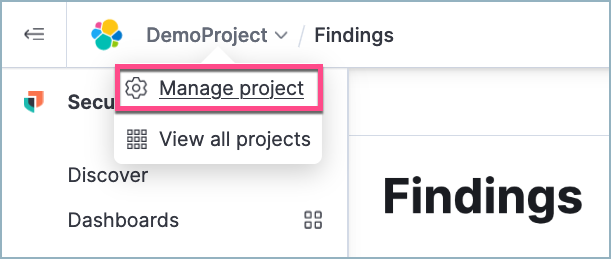 The project menu with the manage project button highlighted