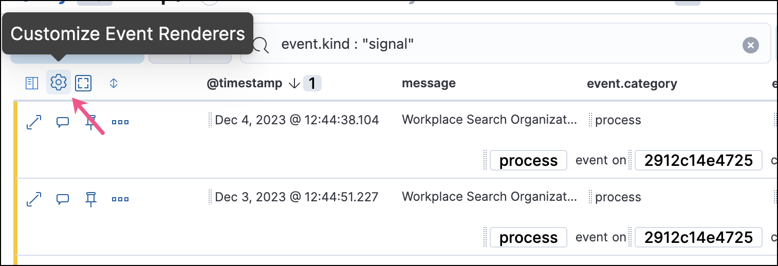 example timeline with the event renderer highlighted